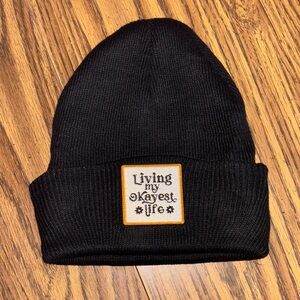 Black Beanie with Patch “living‎ my OKAYEST life” handmade custom made OSFA